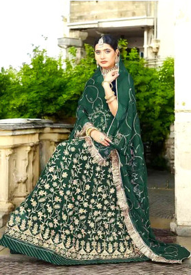 BHERVA TEX FASHION Embroidered Semi Stitched Rajasthani Poshak(Green)