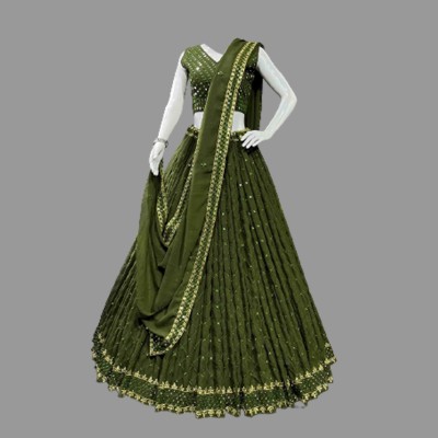 KAPANKU Self Design Semi Stitched Lehenga Choli(Green)