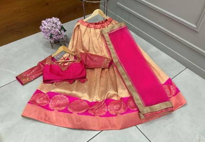 SHREE CREATION Self Design Semi Stitched Lehenga Choli(Beige, Pink)