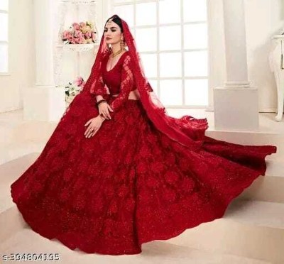 AADITASYA Embroidered Semi Stitched Lehenga Choli(Red)