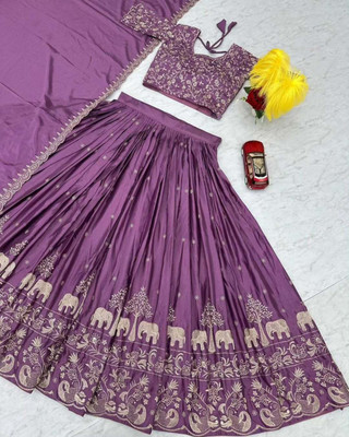 JENIJENI BIZ Self Design Semi Stitched Lehenga Choli(Purple)