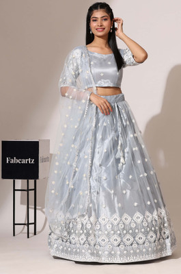 Payu Embroidered Semi Stitched Lehenga Choli(Grey)