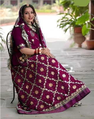 UNNATIFASHIONER Embroidered Semi Stitched Rajasthani Poshak(Purple)