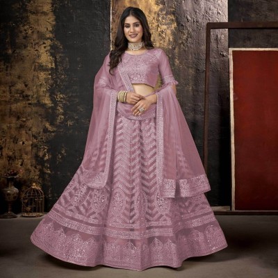 RUKHA FAB Embroidered Semi Stitched Lehenga Choli(Pink)