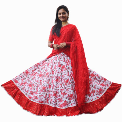 SUJAS Floral Print Semi Stitched Lehenga Choli(Red)