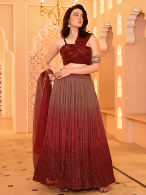PURVAJA Digital Print Semi Stitched Lehenga Choli(Maroon)