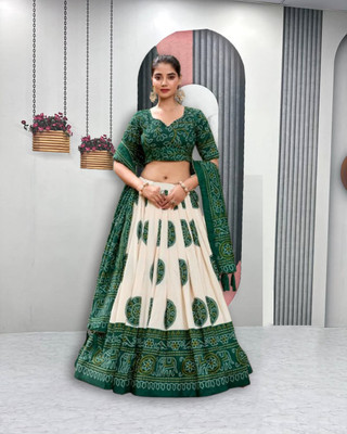 sarathybiz Printed Semi Stitched Lehenga Choli(Green)