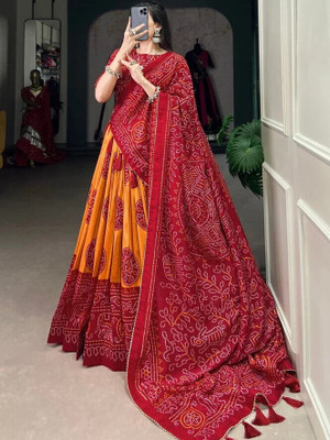 MITRABIZ Self Design Semi Stitched Lehenga Choli(Yellow)