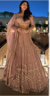 Aptex Embroidered Semi Stitched Lehenga Choli(Beige)