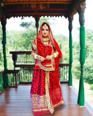 Wolvox Embroidered Semi Stitched Lehenga & Kurta(Red)