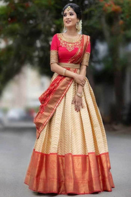 Fabcartz Self Design Semi Stitched Lehenga Choli(Beige)