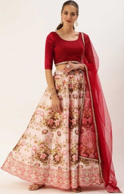 rihaan fashion Self Design Semi Stitched Lehenga Choli(Maroon, Pink)