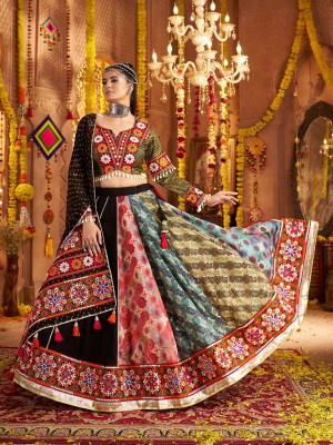 odette Embroidered Stitched Lehenga Choli(Multicolor)
