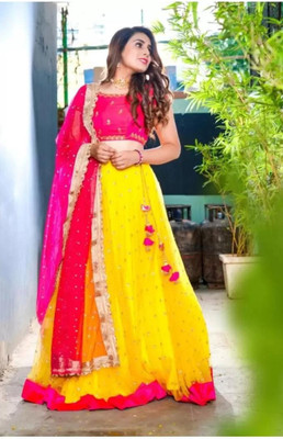 MOR FOR FAB Embroidered Semi Stitched Lehenga Choli(Yellow)