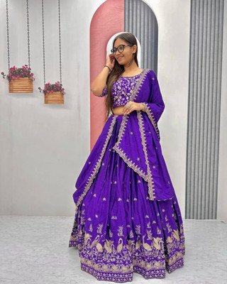 RUPAL CREATION Embroidered Semi Stitched Lehenga Choli(Purple)