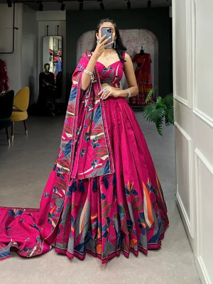 Aneri International Printed Semi Stitched Lehenga Choli(Pink)