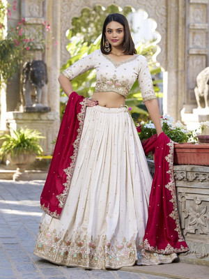 STUTIRUPA ART Embroidered Semi Stitched Lehenga & Crop Top(Multicolor)