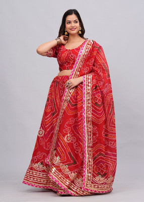 Govind Fashions Bandhani Semi Stitched Lehenga Choli(Red)