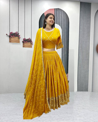 AAYUSHYAM ENTERPRISE Embroidered Semi Stitched Lehenga Choli(Yellow)