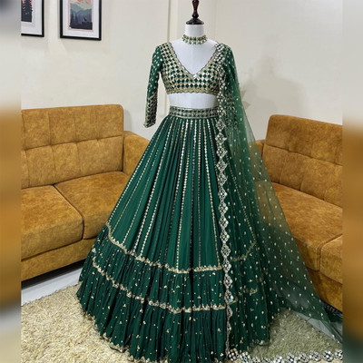 NF FAB Embellished Semi Stitched Lehenga Choli(Green)