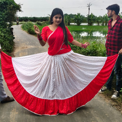 SUJAS Printed Semi Stitched Lehenga Choli(Red)