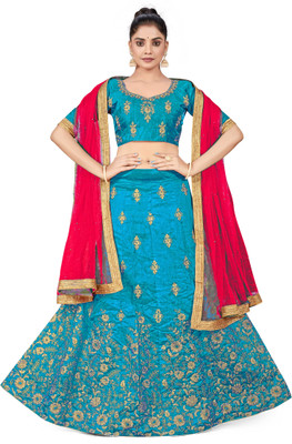 manvaa Embroidered, Embellished, Self Design Semi Stitched Lehenga Choli(Blue)