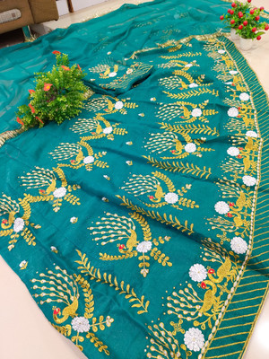 SANSKAR TEXTILES Embroidered, Embellished Semi Stitched Rajasthani Poshak(Blue)