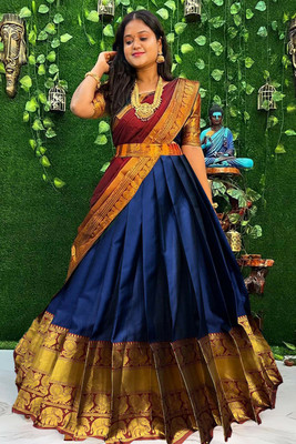 Payu Printed Semi Stitched Lehenga Choli(Dark Blue)