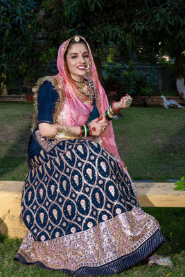 kamaldesigner Embroidered, Embellished Semi Stitched Rajasthani Poshak(Dark Blue)