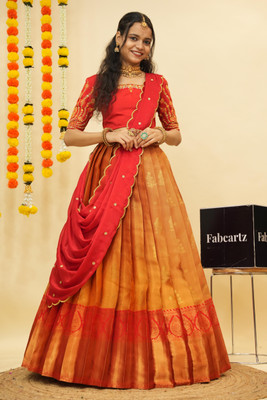 Payu Self Design Semi Stitched Lehenga Choli(Orange)