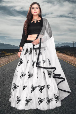 BIPIN ENTERPRISE Printed Semi Stitched Lehenga Choli(White)