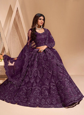 Udbhav Export Embroidered Semi Stitched Lehenga Choli(Purple)