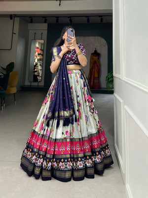 KRISHU ETHNICS Floral Print Semi Stitched Lehenga Choli(Multicolor)