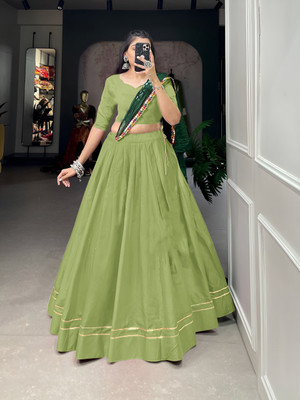 RTWOSTOR Self Design Semi Stitched Lehenga Choli(Green)