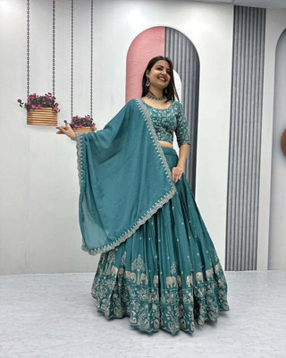 RADHVI BIZ Self Design Semi Stitched Lehenga Choli(Light Blue)