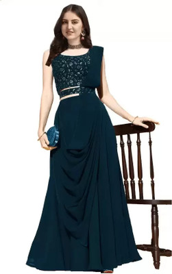 MAABHAVANI CREATION Solid Semi Stitched Lehenga Choli(Light Blue)