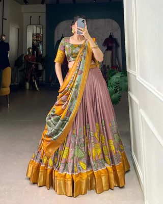 AAYUSHYAM ENTERPRISE Printed Semi Stitched Lehenga Choli(Brown)