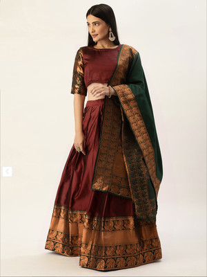 HOUSE OF COMMON Printed Semi Stitched Lehenga Choli(Maroon, Green)