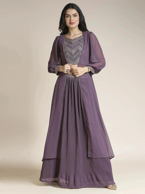 Madhuram Embellished Stitched Lehenga & Crop Top(Purple)