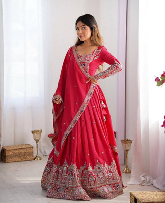 PEDR TRENDS Embroidered Semi Stitched Lehenga Choli(Pink)