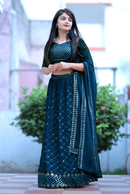 Kedar Fab Embroidered Semi Stitched Lehenga Choli(Blue)