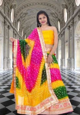 mkf next Bandhani Semi Stitched Lehenga Choli(Multicolor)