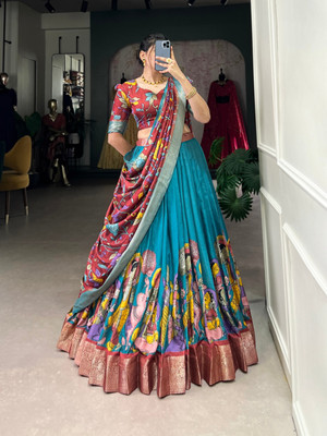 SHENKY Printed Semi Stitched Lehenga Choli(Light Blue)