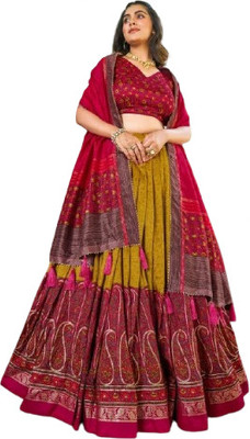 CYORR Floral Print Semi Stitched Lehenga Choli(Yellow)