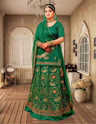 Bhawani saree center Embroidered Semi Stitched Rajasthani Poshak(Green)