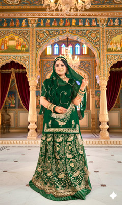 Shreemanji trading Embroidered Semi Stitched Rajasthani Poshak(Green)