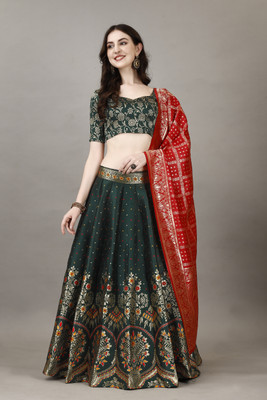 SWAMI STUDIO Self Design Semi Stitched Lehenga Choli(Green)