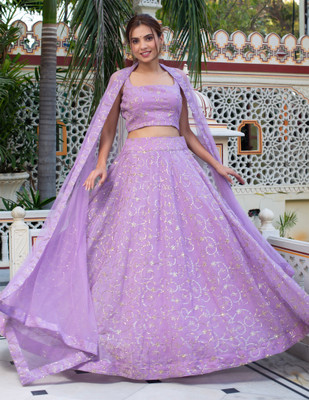 Fabricfantacia Self Design Semi Stitched Lehenga Choli(Purple)