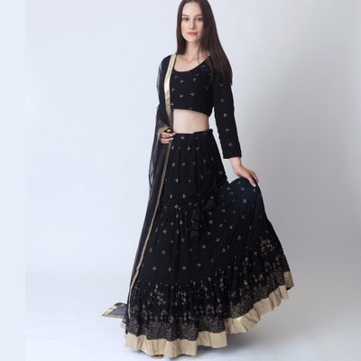 HOUSE OF COMMON Embroidered Semi Stitched Lehenga Choli(Black)