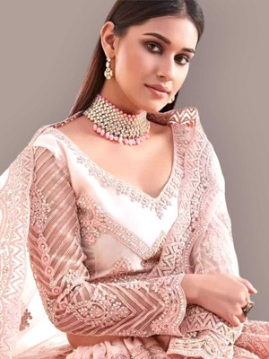 Kitvillaa Embroidered Semi Stitched Lehenga Choli(Multicolor)